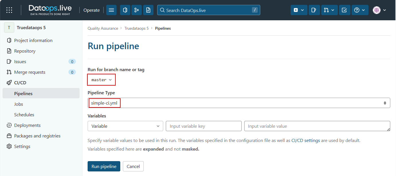 Run pipeline form with fields highlighted !!shadow!!