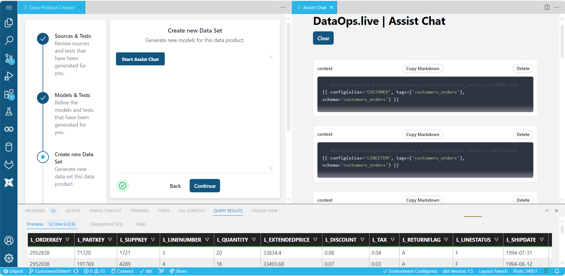 AI Assist chat integrated in the data product creation workflow in DevReady  !!shadow!!