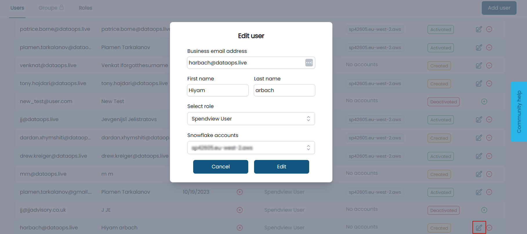 The form to edit user details