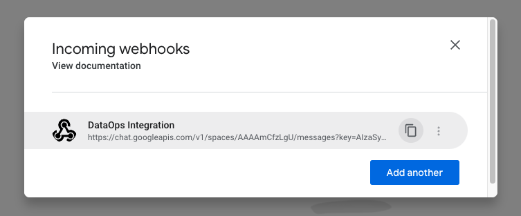 copy the url for the created hangouts webhook !!shadow!!