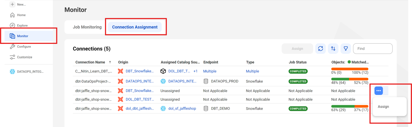 Informatica Metadata Command Center - connection assignment from dbt to Snowflake !!shadow!!