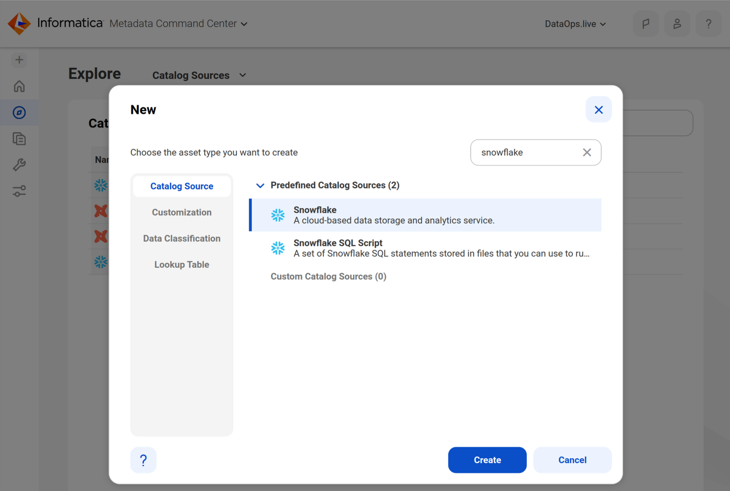 Informatica Metadata Command Center - Snowflake catalog source step 1 !!shadow!!