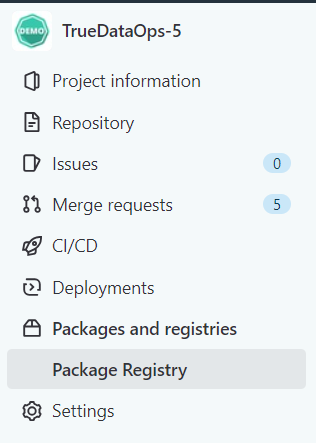 Packages and registries menu in the data product platform sidebar !!shadow!!