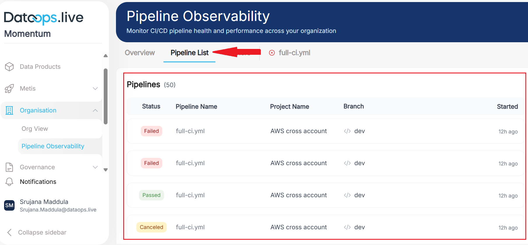 Pipeline list main section !!shadow!!
