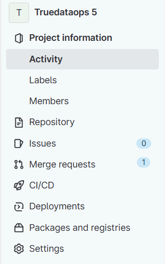 Project information menu in the data product platform sidebar !!shadow!!
