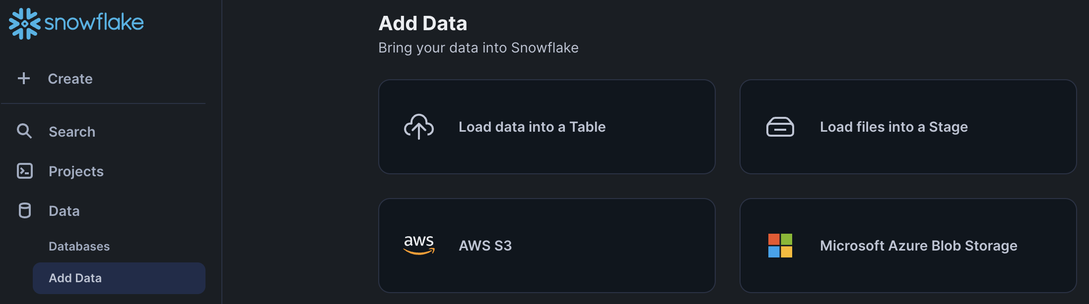 Snowsight Add Data !!shadow!!