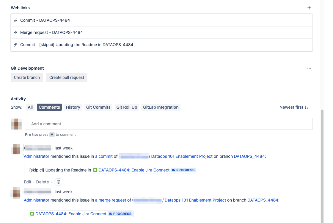jira issue example with a listed remote link and comment !!shadow!!
